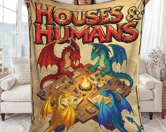 Dungeons And Dragons DnD Fleece Blanket Gift For Gamer, Houses and Humans D&D Blanket, Board Game Throw Blanket For Bed Coach, Sofa