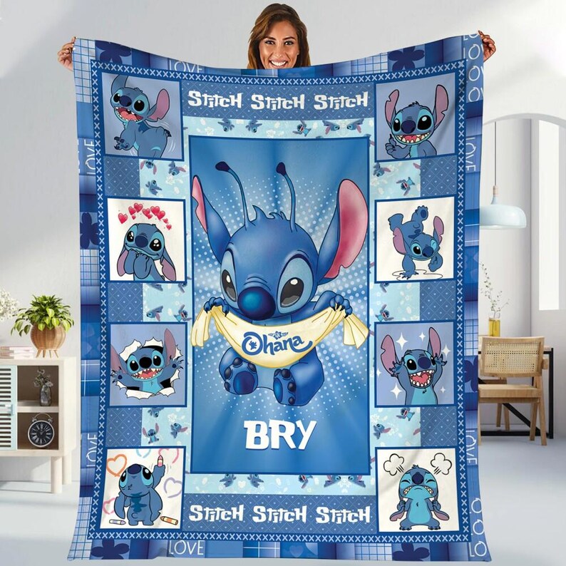 Personalized Stitch Blanket, Stitch Baby Fleece Blanket, Stitch And Friends Blanket, Stitch Birthday Gifts, Disneyland Stitch Blanket image 1