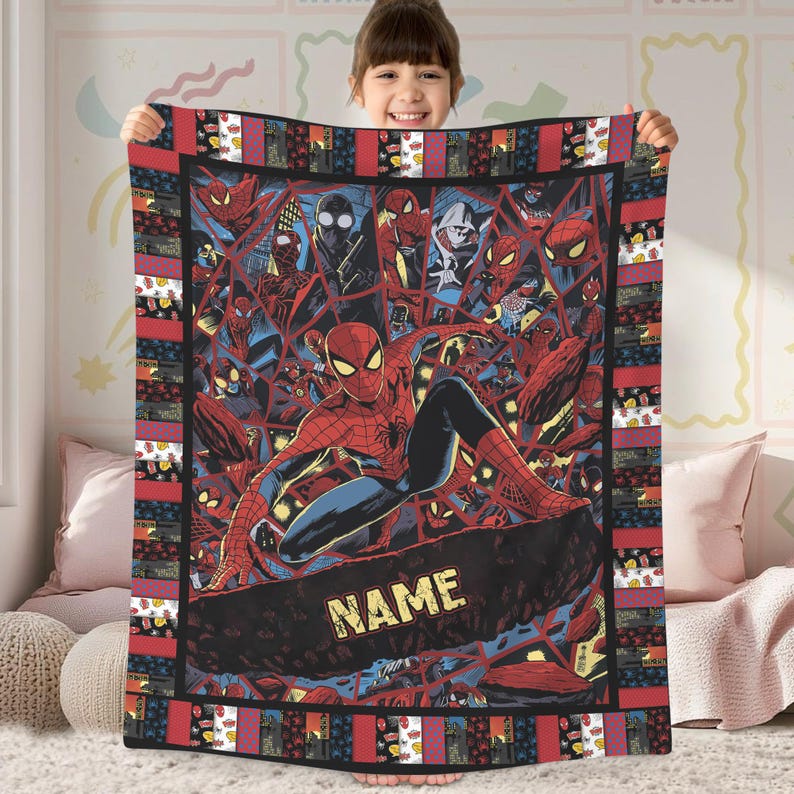 Personalized Peter Parker Spiderman Blanket Spiderman Fleece Blanket Spiderman Birthday Theme Party Spiderman Christmas Gift image 2