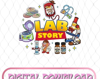 Semana del Laboratorio de Toy Story de Disneyland 2026 (Png), Buzz Lightyear, Woody, Jessie, Bo Peep, Historia del Laboratorio 2026, Equipo de Laboratorio, Laboratorio Clínico de Med Lab