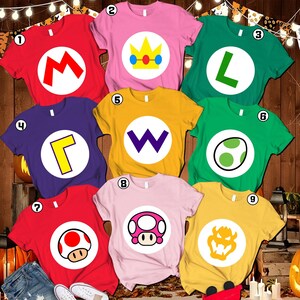 Super Mario Family Costume Shirt, Super Mario Halloween Costume T-Shirt, Mario Birthday Party Shirt, Mario Luigi Princess Peach Shirt image 2