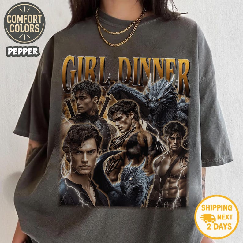 Xaden Riorson Girl Dinner Shirt, Vintage Fourth Wing Shirt, Retro Dragon Rider Shirt, Gift For Book Lovers, Basgiath War, Bookish Tee image 1