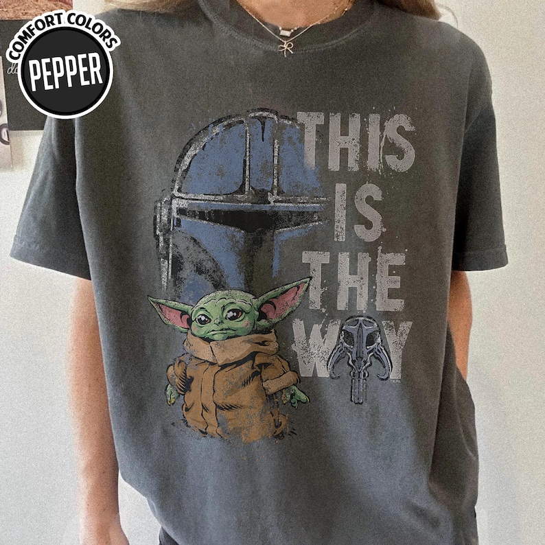 StarWars The Mandalorian and Grogu This is the Way Graphic T-Shirt, Retro Grogu Bounty Hunter Tee, Vintage 90s StarWars Fan Gift Shirt image 1