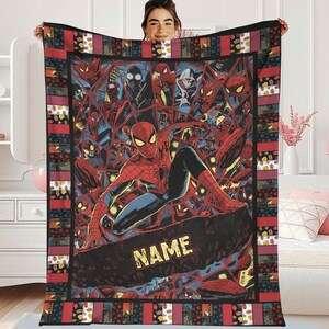 Personalized Peter Parker Spiderman Blanket Spiderman Fleece Blanket Spiderman Birthday Theme Party Spiderman Christmas Gift image 3