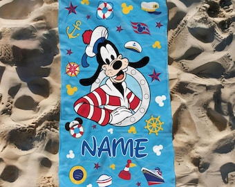 Custom Name Goofy Beach Towel, Disneyland Goofy Bath Towel, Pool Towel, Disneyland Gift For Kid, Kids Beach Towel, Summer Vacation