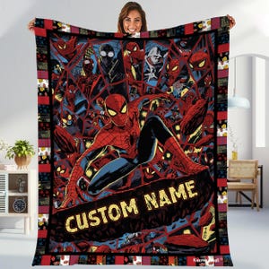 Personalized Peter Parker Spiderman Blanket Spiderman Fleece Blanket Spiderman Birthday Theme Party Spiderman Christmas Gift image 1