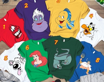 Disneyland The Little Mermaid Face Outline Family Matching Shirt, Halloween Costume 2026 Shirt, Ariel Flounder Sebastian Ursula Shirt
