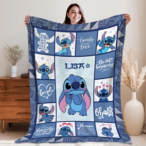 Personalized Stitch Blanket, Custome Lilo Stitch Blanket, Stitch Birthday Gifts Blanket, Angel Stitch Christmas Gifts For Boys Girls Blanket immagine 2