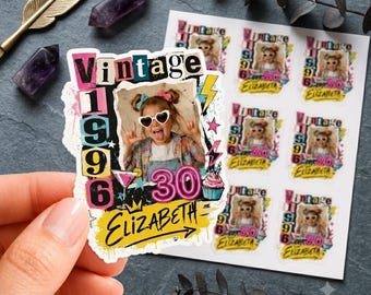 Personalized Picture Y2K Stickers Sheet, Custom Photo 90s Sticker, Vintage Retro Birthday Party Favors, Custom 30th Birthday Decor Sticker
