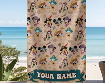 Personalized Adventurous Pirate Mickey and Friends Beach Towel, Donald Daisy Goofy Sea Adventure Pool Party Towels, Bridesmaid Towel