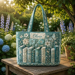 Custom Cozy Floral Book Tote Bag, Personalized Floral Book Lover Handbag, Cute Reading Tote Gift for Women Readers, Librarian Gift Bag