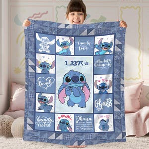 Personalized Stitch Blanket, Custome Lilo Stitch Blanket, Stitch Birthday Gifts Blanket, Angel Stitch Christmas Gifts For Boys Girls Blanket immagine 1