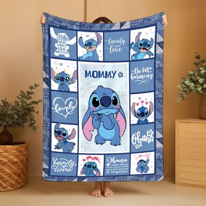 Personalized Stitch Blanket, Custome Lilo Stitch Blanket, Stitch Birthday Gifts Blanket, Angel Stitch Christmas Gifts For Boys Girls Blanket immagine 4