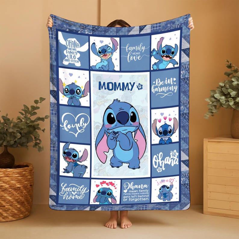 Personalized Stitch Blanket, Custome Lilo Stitch Blanket, Stitch Birthday Gifts Blanket, Angel Stitch Christmas Gifts For Boys Girls Blanket immagine 4