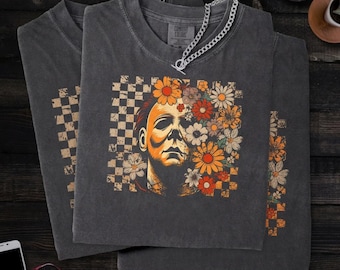 Retro Michael Myers Killer Halloween Comfort Colors Shirt, Floral Halloween Coquette Tee, Halloween Movie Shirt, Horror Halloween Character