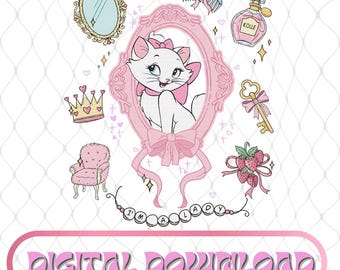 Coquette Bow Watercolor Disneyland Marie Cat I'm A Lady PNG, The Aristocats Png, Disneyland Girl Trip Png, Cat Lover Png, Digital Download