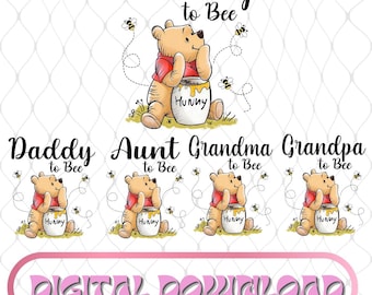 Winnie l'ourson maman et ses abeilles PNG, Disneyland Winnie l'ourson papa des abeilles, Disneyland personnalisé papa maman Png, Disneyland grossesse, téléchargement numérique