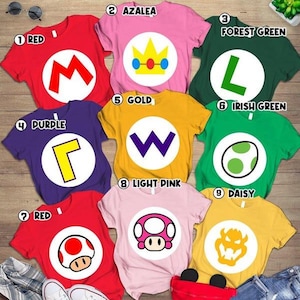 Super Mario Family Costume Shirt, Super Mario Halloween Costume T-Shirt, Mario Birthday Party Shirt, Mario Luigi Princess Peach Shirt image 1