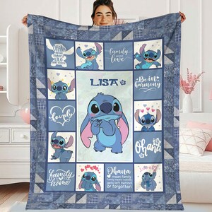 Personalized Stitch Blanket, Custome Lilo Stitch Blanket, Stitch Birthday Gifts Blanket, Angel Stitch Christmas Gifts For Boys Girls Blanket immagine 3