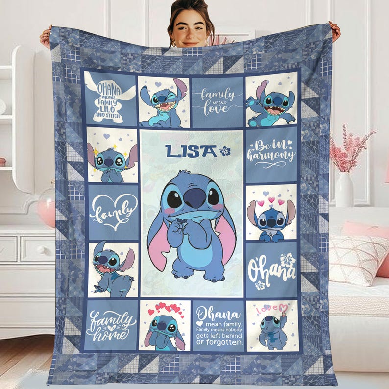 Personalized Stitch Blanket, Custome Lilo Stitch Blanket, Stitch Birthday Gifts Blanket, Angel Stitch Christmas Gifts For Boys Girls Blanket immagine 3