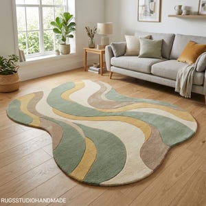 Organic Shape Tufted Rug, Abstract Wavy Area Rug, Lavender Freeform Rug, Irregular Shape Carpet, Handmade Contemporary Living Room Rug