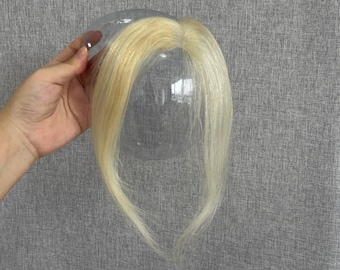 Human Hair Topper for Women, 4x6 Mono Base Hairpiece, Platinum Blonde Middle Part Clip in Toupee, Thinning Hair Volume, Real Hair Extensions