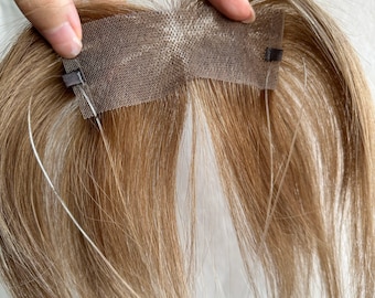 Lichtbruine topper van echt haar, onzichtbare draadhaloband, kanten haarstukje, volumetoevoeging