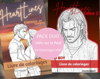 Romance Coloring Duo Pack PDF | HeartLines Volume 1 + Volume 2 | 40 Illustrations | Enemies to Lovers & Bad Boy | Reader Gift