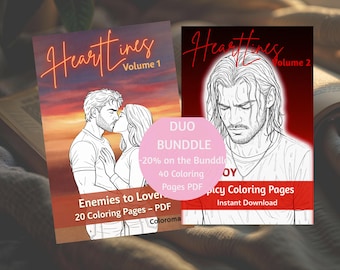Romance Coloring Book Bundle PDF | HeartLines Vol 1 + Vol 2 | 40 Illustrations | Enemies to Lovers & Bad Boy | BookTok Gift