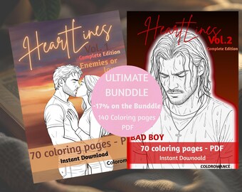 Ultimate Coloring Book Bundle PDF | HeartLines Complete Collection | 140 Illustrations | Vol 1 + Vol 2 Full Editions | BookTok Gift