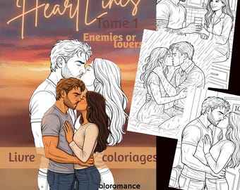 Målarbok för vuxna med romantiska äktenskaper i PDF-format | HeartLines volym 1, komplett utgåva | 70 parillustrationer | Inklusive 50 exklusiva | Läspresent