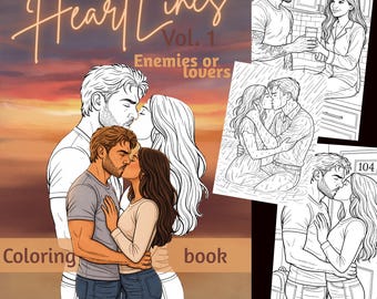 Romantisk målarbok PDF | HeartLines Vol 1 Komplett utgåva | 70 parillustrationer | 50 exklusiva sidor | BookTok-present