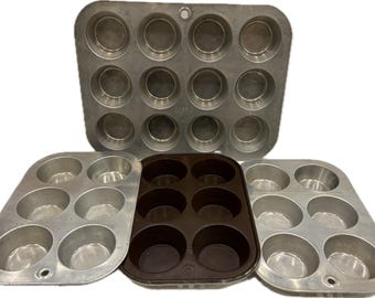 Moldes/moldes de aluminio vintage para cupcakes/magdalenas – Lote de 4 (1 de 12 unidades; 3 de 6 unidades)