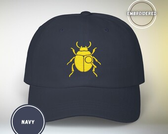Classic Unisex Dad Cap with Gold Beetle Embroidery Retro Bug Design, Cool Streetwear Golden Insect Aesthetic Cap