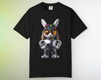 Cool Rabbit Graphic T-Shirt | Streetwear Bunny Character Tee, Fun Urban Animal Art Shirt, Unisex Black T Shirt