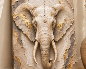 Elegant Elephant Canvas Wall Art Neutral Beige Gold Abstract Bold Decor Matte