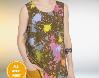 Paint Splatter Tank Top | Colorful Abstract Graphic Tank | Festival Streetwear | Y2K Art Shirt | Unisex Summer Muscle Tank