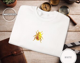 Embroidered Golden Beetle Sweatshirt | Minimal Mystery Insect Design | Unisex Long Sleeve Crewneck | Retro Aesthetic Streetwear