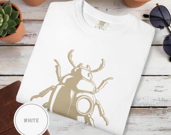 Minimal Beetle T Shirt Neutral Pastel Graphic | Insect Art Tee | Modern Scarab Illustration Shirt | Unisex Graphic Tee For Men Or Women