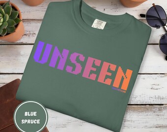 UNSEEN Graphic T Shirt Aesthetic Streetwear Tee, Retro Pixel Unisex Minimal Typography Statement Shirt, Travel Pastel Fashion Top