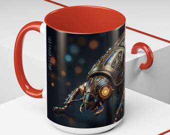 Futuristic Robot Beetle Mug | Retro Cyberpunk Steampunk Sci-Fi Coffee Cup