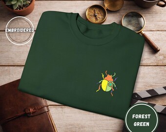 Embroidered Beetle Sweatshirt | Minimal Mystery Insect Design | Unisex Long Sleeve Crewneck | Mid Century Inspired Aesthetic Streetwear