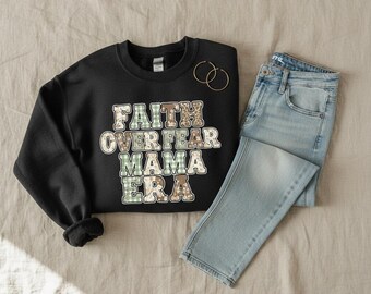 Faith Over Fear Mama Era PNG - shirtontwerp voor christelijke moeder (commercieel gebruik, digitale download)