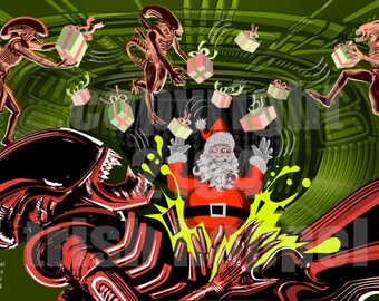 Alien bursting with Santa's Joy