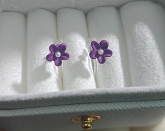 Purple Matte Flower Clip-On Earrings for Kids - No Piercing Children’s Ear Clips