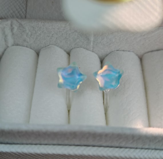 Iridescent Blue Star Resin Clip-On Earrings for children- Kid Friendly/gift for girls