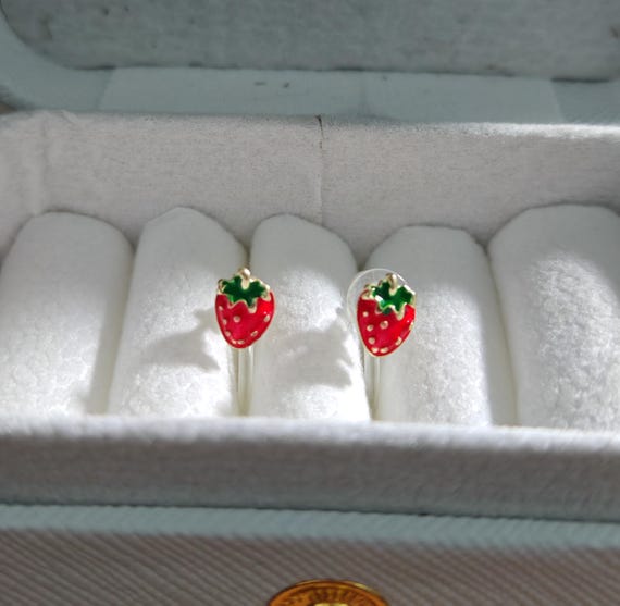 Strawberry Clip-On Earrings, Kids Jewelry, Non-Pierced Ears