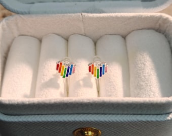 Rainbow Striped Heart girls clip on earrings - No Piercing Children’s Ear Clips