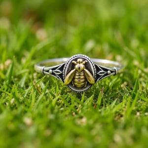 Ring met bijenmotief – op de natuur geïnspireerde goud- en zilverkleurige honingbijband, uniseks sieraden