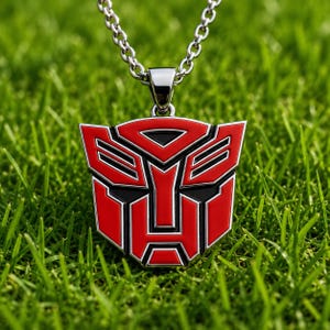 Ciondolo con simbolo di robot futuristico / Collana unisex in smalto rosso stile fantascientifico
